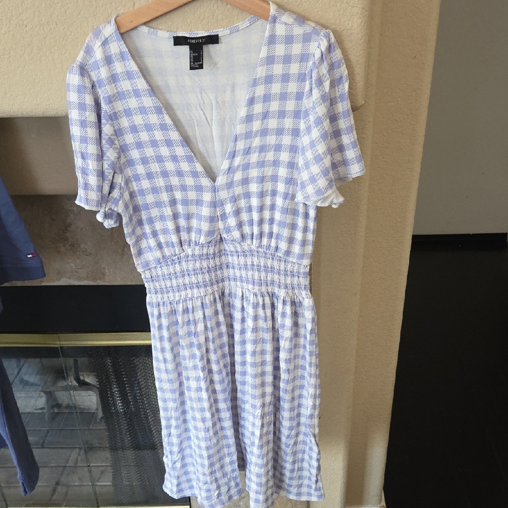Forever 21 Light Blue Checkered Midi Dress